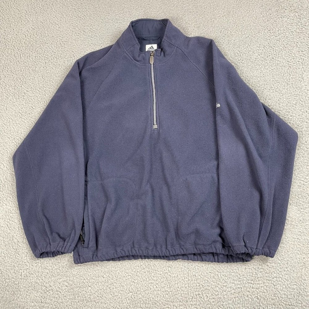 Adidas Logo Fleece Half-Zip Quarter-Zip Pullover Blue Size Medium M Used‎